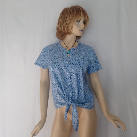 J. CREW Tie Closure Button Down Shirt Sz M Cute! - Picture 3 of 9